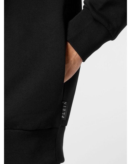 Philipp Plein Black Dropped Shoulder Cotton Hoodie With Applied Logo for men