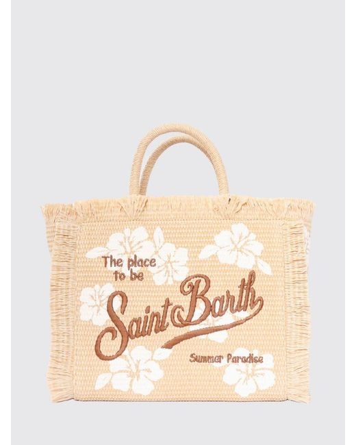 Mc2 Saint Barth Natural Colette Raffia Bag With Embroidered Logo And Floral Print