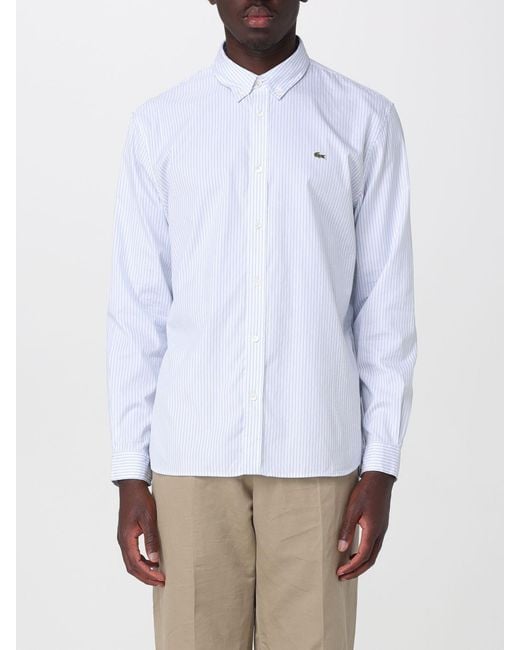 Lacoste White Striped Cotton Casual Shirt for men