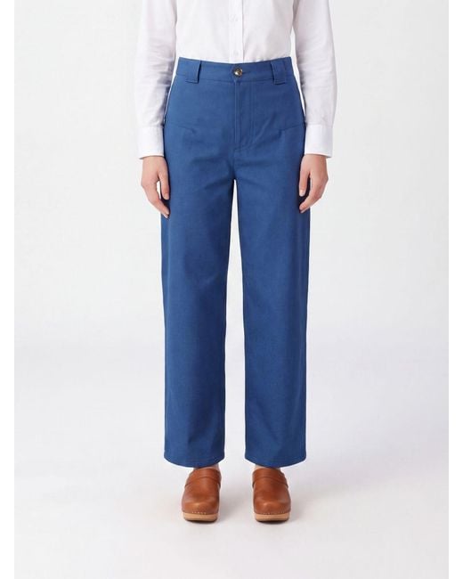 Chloé Blue ChloÉ High-Waisted Wide-Leg Cotton Trousers With Slant Pockets