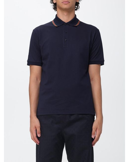 Gucci Blue Short-Sleeved Cotton Polo With Web Detail And Contrast Trim for men