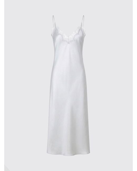 Rohe White Silk Slip Dress With Lace Inserts