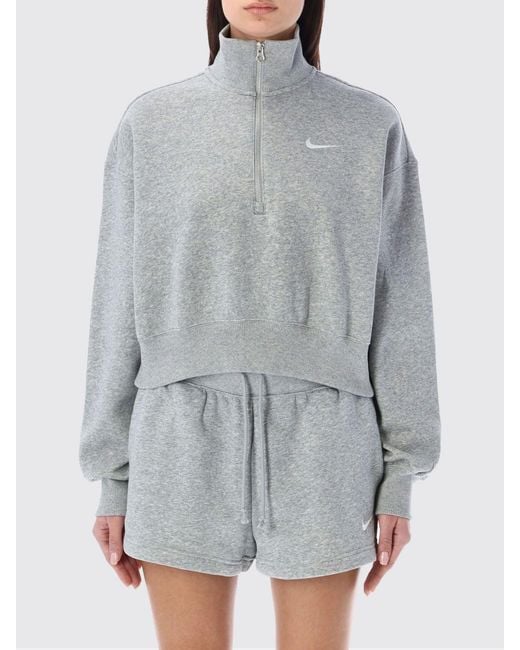Nike Gray Cotton Blend Sweatshirt With Half Zip
