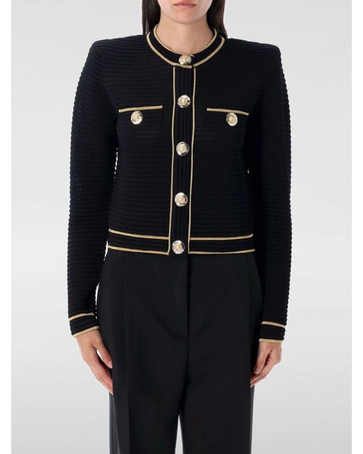 Balmain Black Ribbed-Trimmed Cardigan