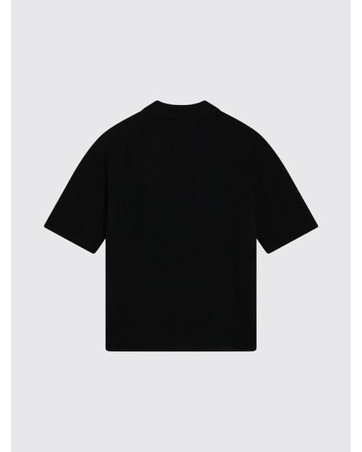 AMI Black Knitted Wool Polo Shirt for men