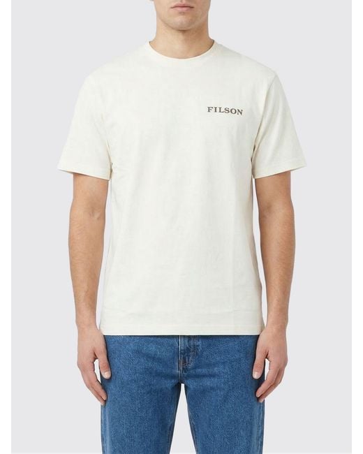 Filson White Crew Neck Cotton T-Shirt With Logo for men