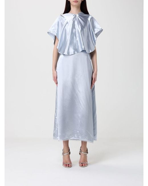 Fabiana Filippi Blue Viscose Slip Dress With Capelet