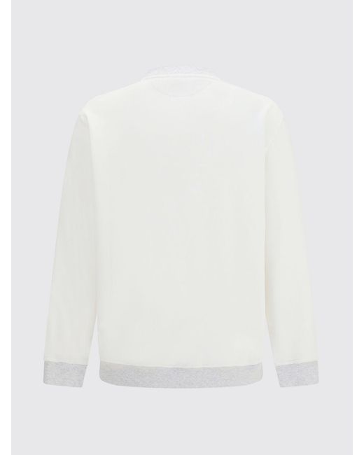 Brunello Cucinelli White Cotton Crewneck Sweatshirt With Contrast Embroidered Logo for men