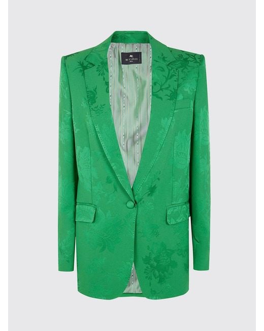 Etro Green Single-Breasted Viscose Blend Blazer With Paisley Motif