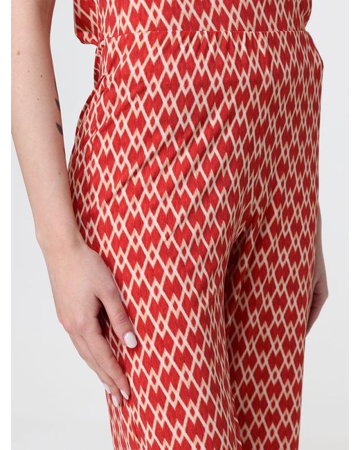Maliparmi Red High-Waisted Straight Pants With Diamond Print