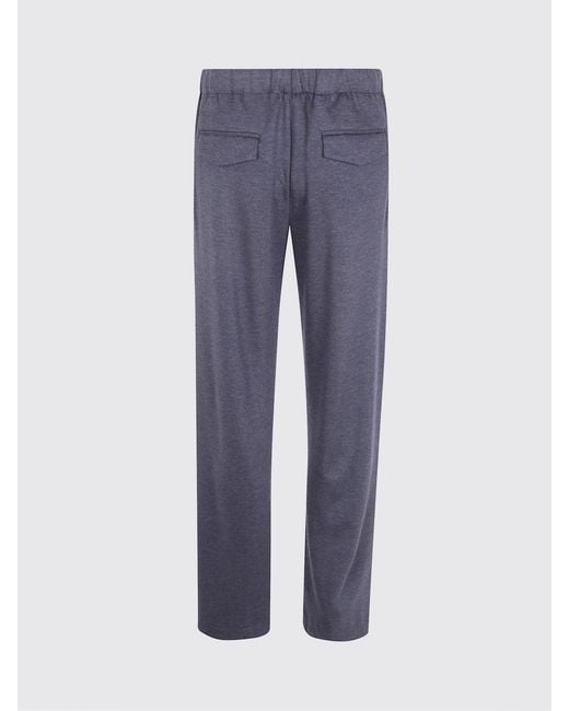 Lardini Blue Slim Fit Cotton Blend Trousers With Elasticated Waist And Flap Pockets for men