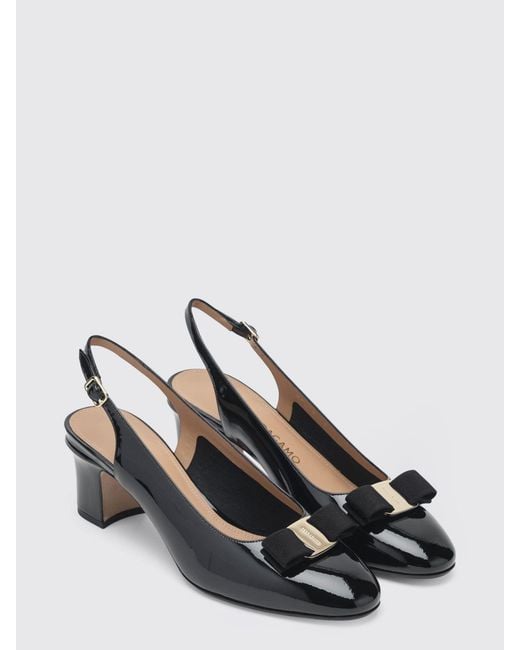 Ferragamo Black Vara Patent Leather Slingback Pumps