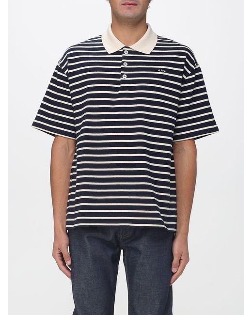 A.P.C. Blue Striped Organic Cotton Polo Shirt for men