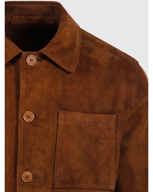 Salvatore Santoro Brown Suede Shirt Jacket With Patch Pockets for men