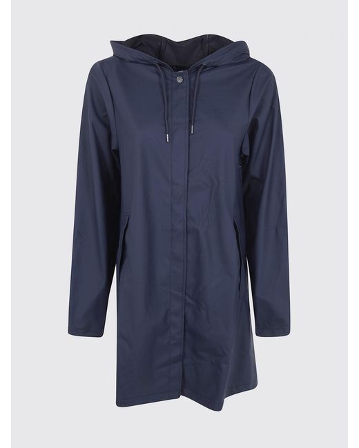 Rains Blue Hooded Waterproof Polyester Raincoat