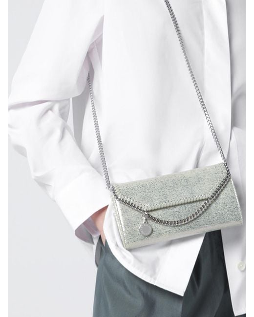 Stella McCartney Gray Falabella Laminated Cracked Synthetic Suede Wallet