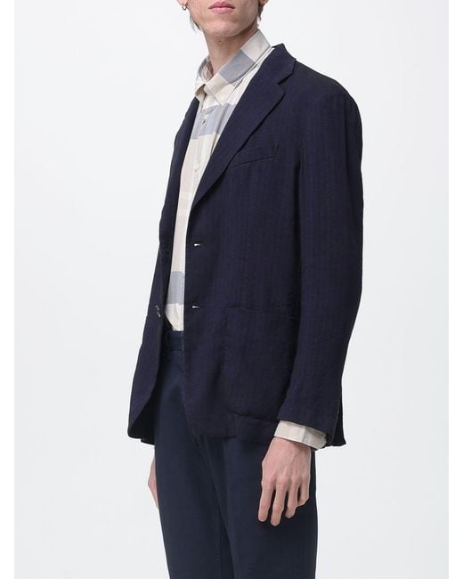 Barena Blue Linen Blend Single Breasted Blazer for men