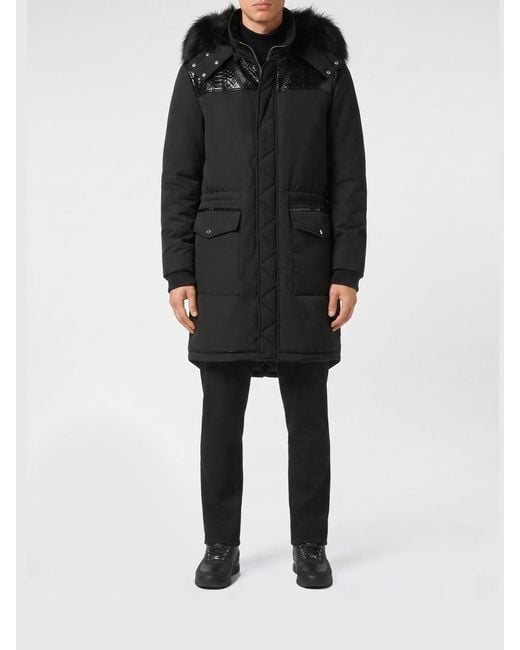 Billionaire Black Padded Nylon Hooded Parka for men