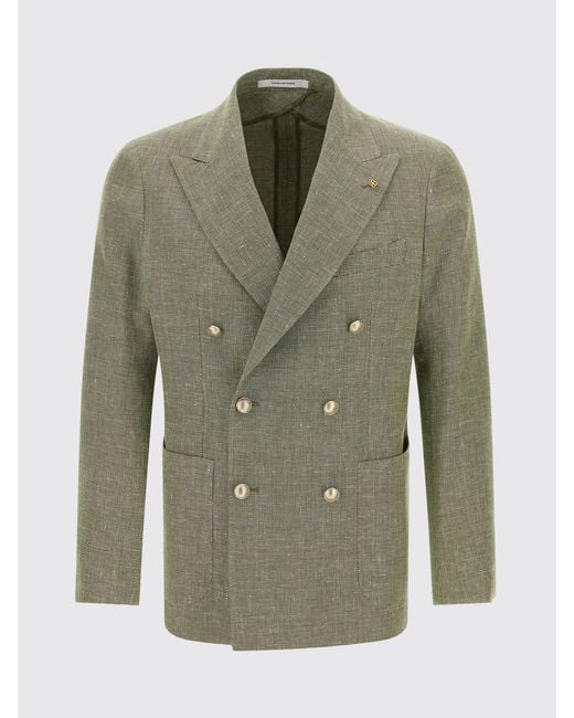 Tagliatore Green Double-Breasted Linen And Cotton Blazer for men