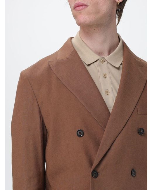 Paolo Pecora Brown Linen And Viscose Double-Breasted Blazer for men