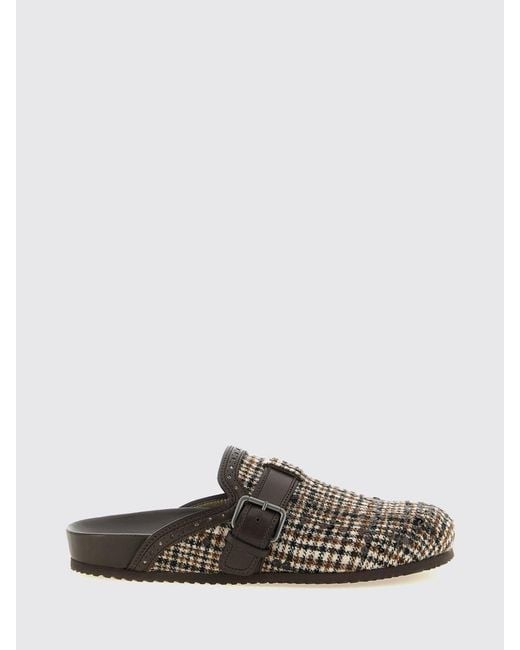Brunello Cucinelli White Tartan Wool Mules With Sequin Embroidery And Strap