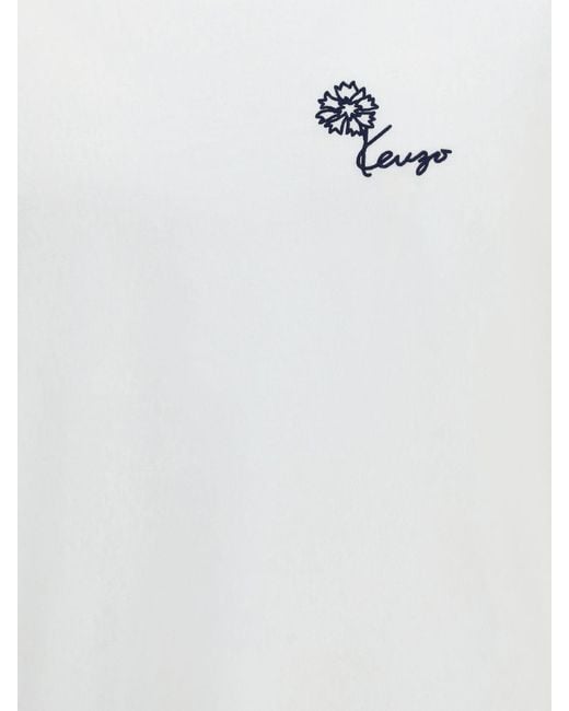 KENZO White Floral Print And Logo Cotton T-Shirt for men