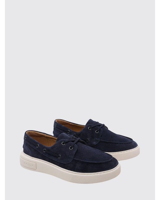 Bally Blue Suede Boat Shoes With Embossed Logo for men