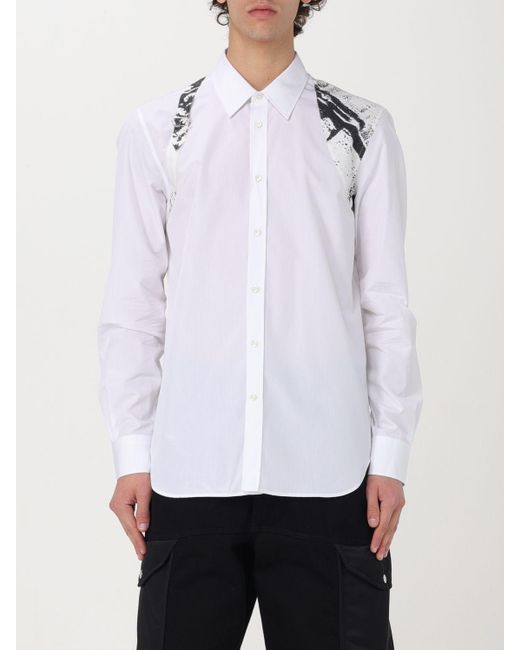 Camicia Printed Harness in popeline di Alexander McQueen in White da Uomo