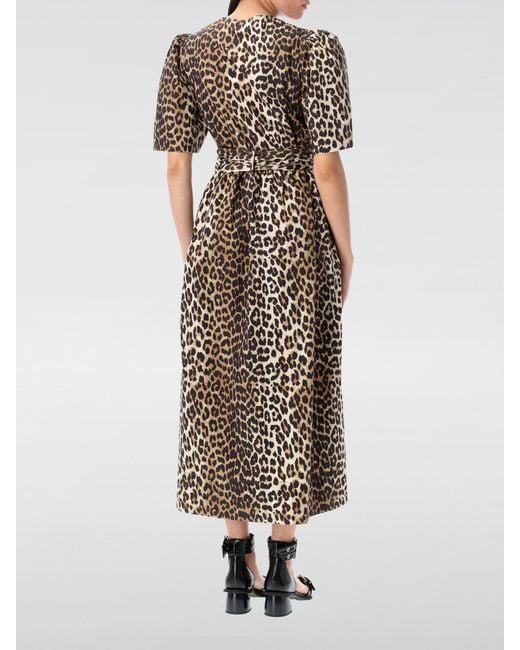 Ganni Brown Organic Cotton Chemisier Dress With Animal Print