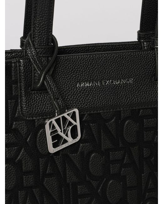 ARMANI EXCHANGE Black Grained Synthetic Leather Tote Bag With Embossed Logo