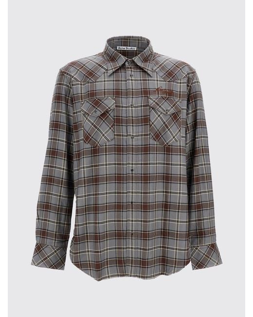 Acne Gray Long-Sleeved Check Viscose Shirt With Flap Pockets for men