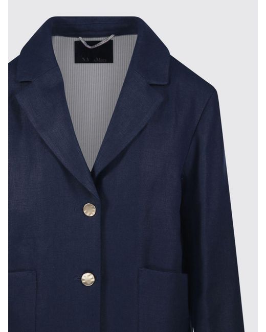 Max Mara Blue Single-Breasted Linen Blazer
