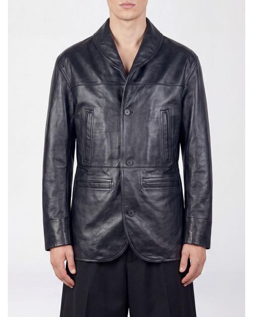 Jacquemus Blue The Gardian Single-Breasted Leather Blazer With Three-Button Closure for men