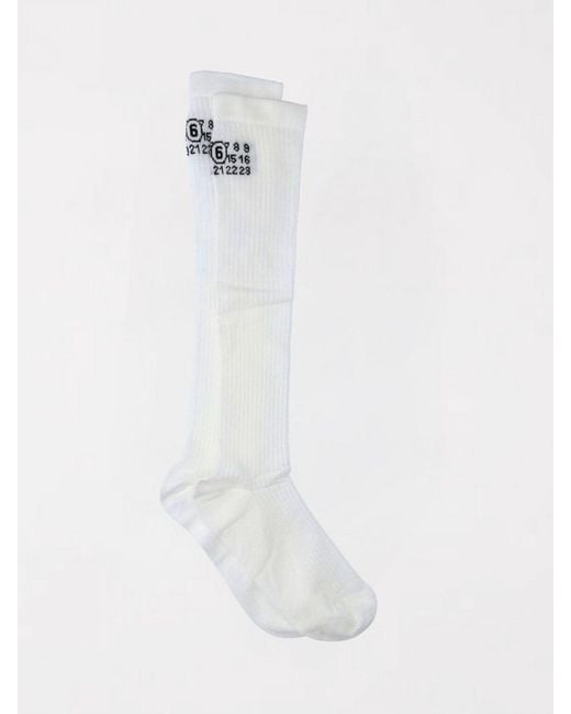 MM6 by Maison Margiela White Cotton Blend Socks With Numbers Logo