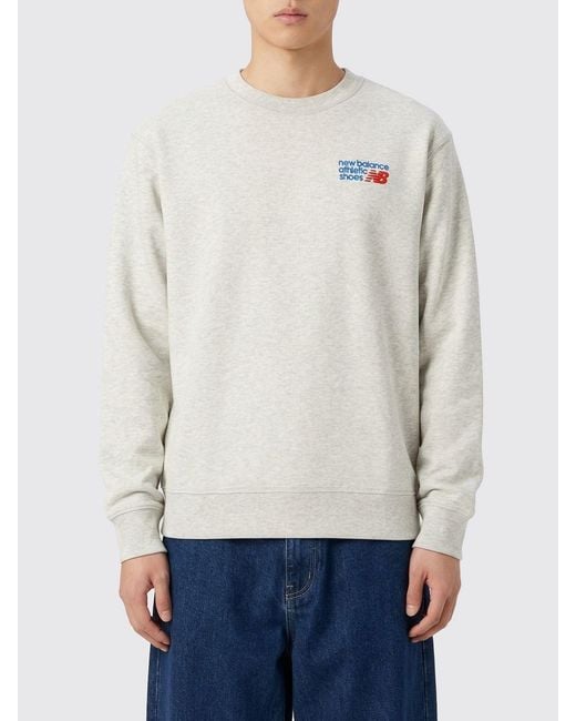 New Balance White Cotton Crew-Neck Sweatshirt With Logo for men