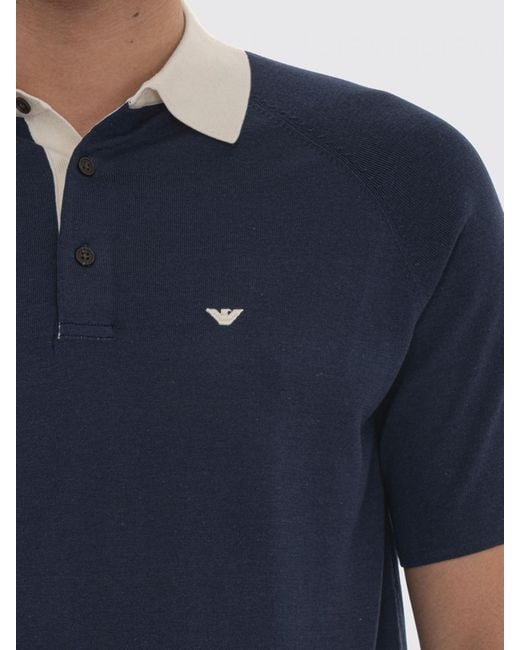 Emporio Armani Blue Cotton Knit Polo Shirt for men