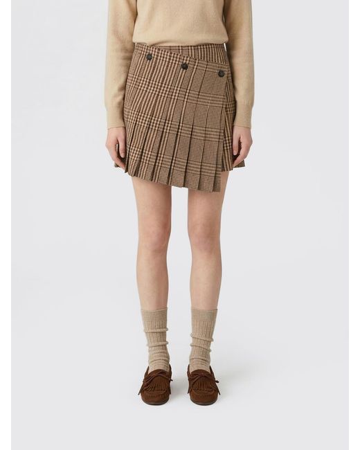Semicouture Natural Asymmetric Tartan Mini Skirt