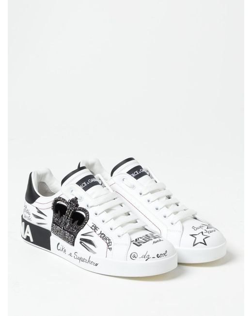Dolce & Gabbana White Dolce &Amp Gabbana Portofino Printed Leather Sneakers for men