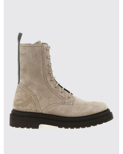 Brunello Cucinelli Natural Suede Combat Boots Monile