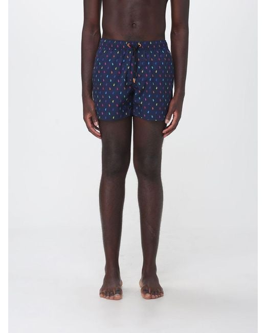 Save The Duck Blue Graphic Print Swim Shorts With Elasticated Drawstring Waist By for men