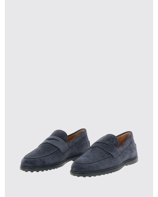 Tod's Blue Suede Penny Loafers With T Timeless Logo for men