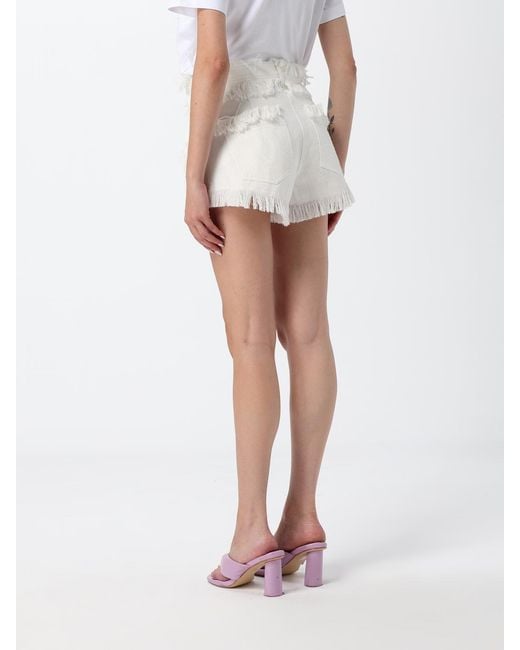 MSGM White Fringed Cotton Denim Shorts With Mid-Rise And Five Pockets