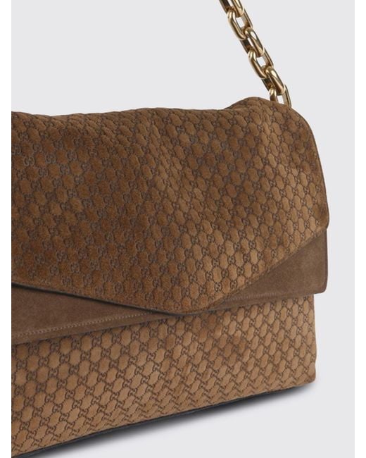 Gucci Brown Interlocking G Suede Bag With Embossed Gg Monogram