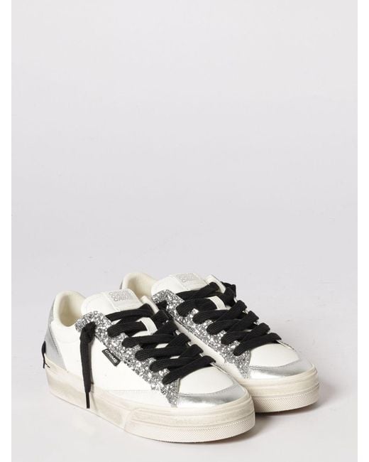 Crime London Natural Soho Leather And Glitter Sneakers