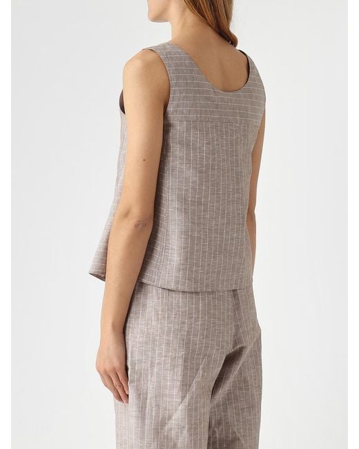 Max Mara Gray Pinstriped Linen And Cotton Top