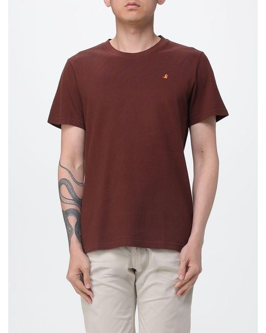 Brooksfield Red Cotton Crew Neck T-Shirt With Logo for men