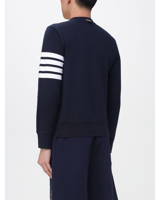 Thom Browne Blue Cotton Crew Neck Sweatshirt With 4-Bar Logo for men