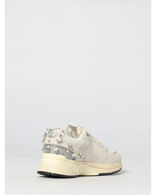 Autry Natural Hyperway Suede And Mesh Sneakers With Rhinestones