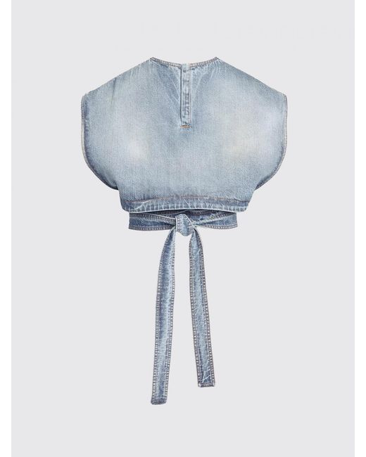 Alaïa Blue Cropped Cotton Denim Top