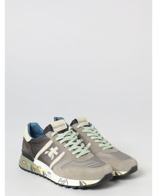 Premiata White Lander Suede And Nylon Sneakers for men